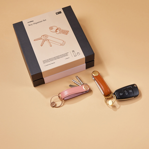 Orbitkey Key Organiser Leather + Ring v2, Cognac/Yellow Gold